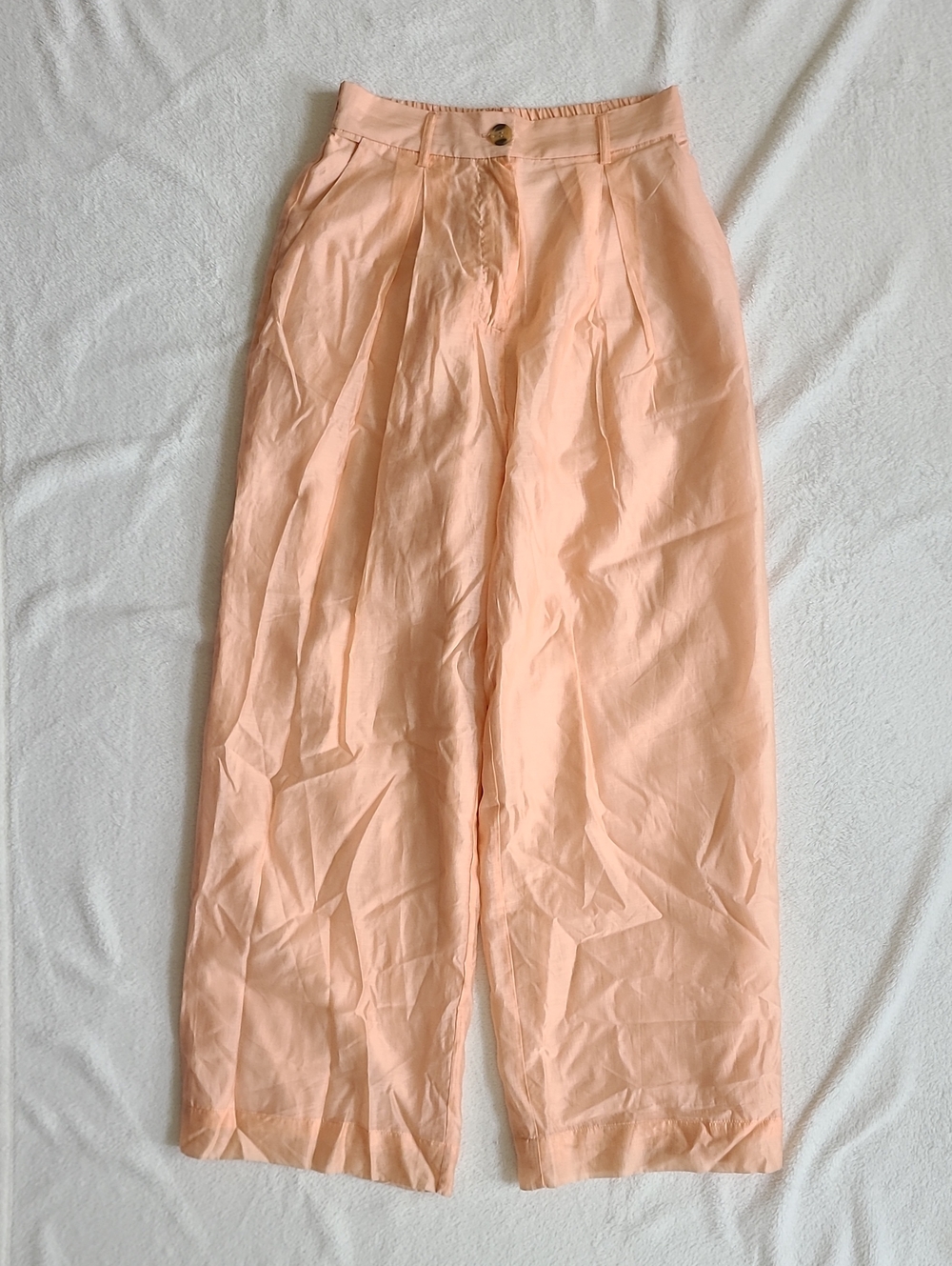 House of Harlow 1960 Peach Wide Leg Pants Small Coastal Relaxed Shiny Lyocell